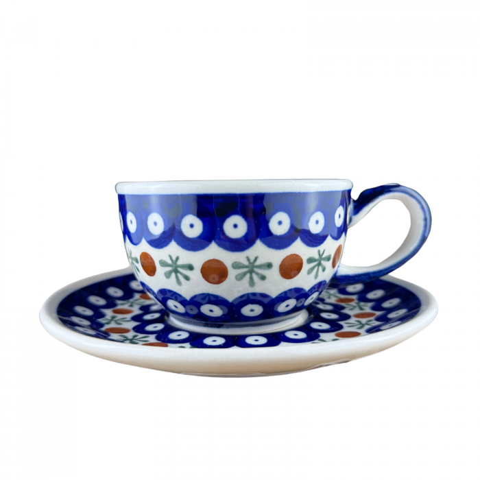 Ceasca cafea cu farfurie Blue Eyes Festive, ceramica smaltuita, pictata manual, 210 ml [8]