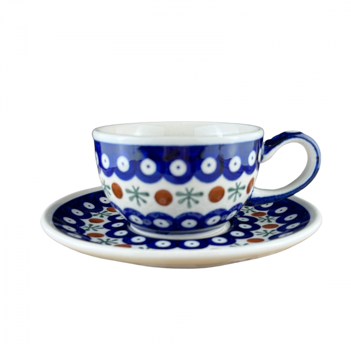Ceasca cafea cu farfurie Blue Eyes Festive, ceramica smaltuita, pictata manual, 210 ml [5]