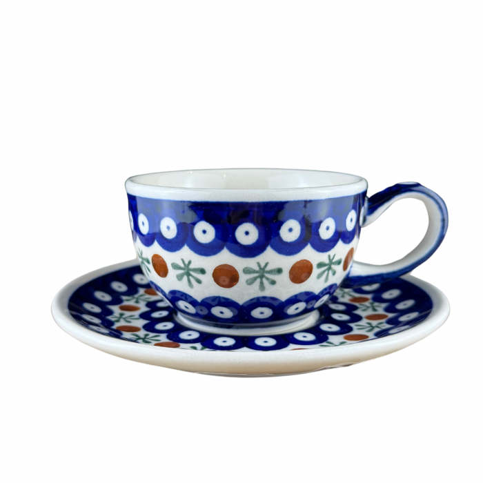 Ceasca cafea cu farfurie Blue Eyes Festive, ceramica smaltuita, pictata manual, 210 ml [6]