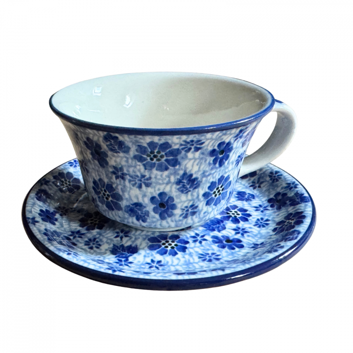 Ceasca cafea cu farfurie Butterfly Dance, ceramica smaltuita, pictata manual, 220 ml [6]