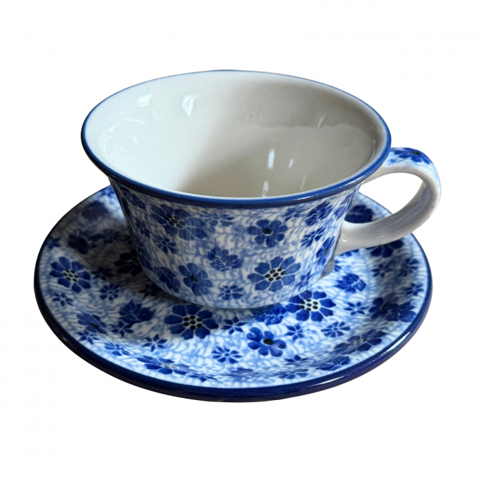 Ceasca cafea cu farfurie Butterfly Dance, ceramica smaltuita, pictata manual, 220 ml [2]