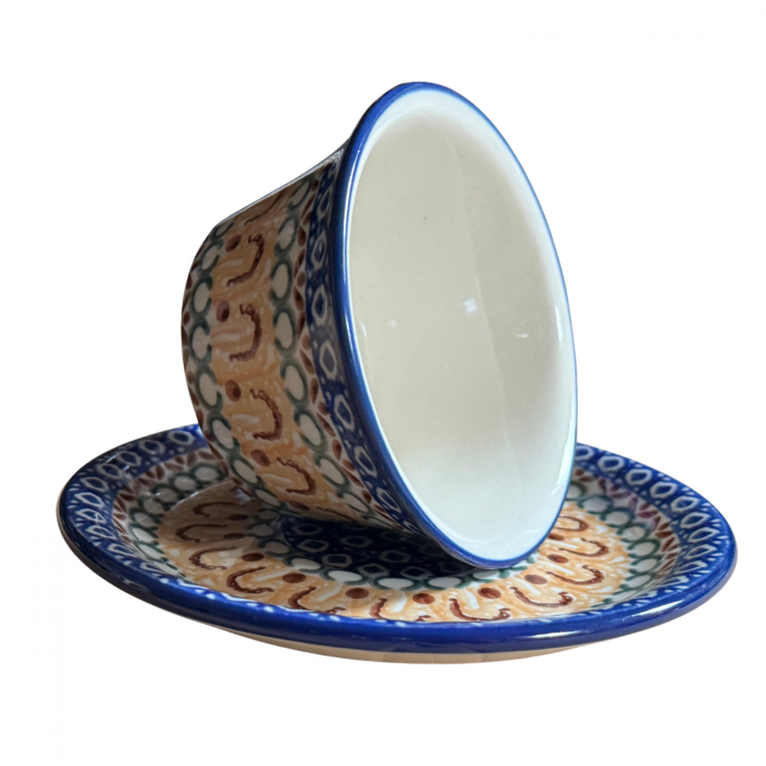 Ceasca cafea cu farfurie Morning Sunrise, ceramica smaltuita, pictata manual, 220 ml [5]