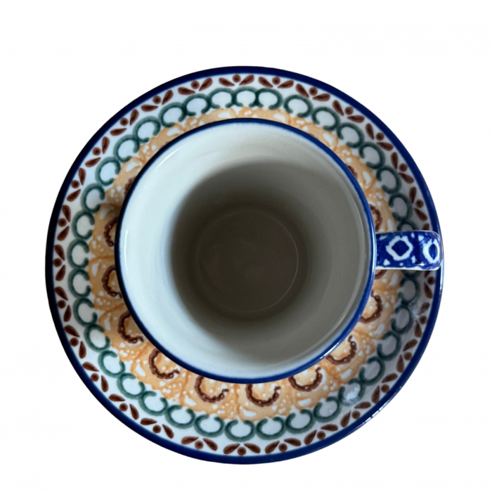 Ceasca cafea cu farfurie Morning Sunrise, ceramica smaltuita, pictata manual, 220 ml [6]