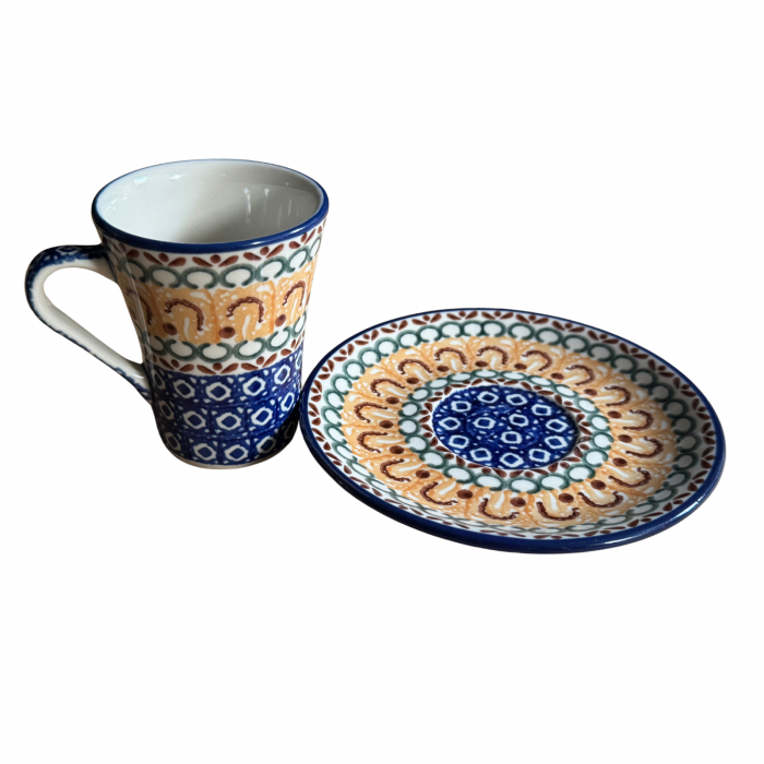 Ceasca espresso inalta cu farfurie, Morning Sunrise, ceramica smaltuita, pictata manual, 120 ml [7]