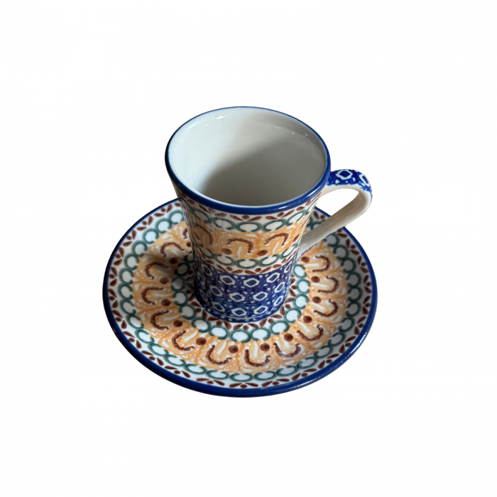 Ceasca espresso inalta cu farfurie, Morning Sunrise, ceramica smaltuita, pictata manual, 120 ml [3]