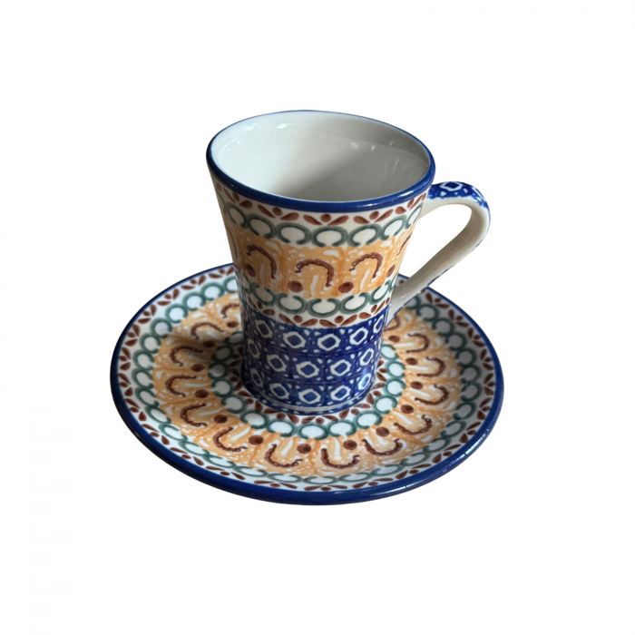Ceasca espresso inalta cu farfurie, Morning Sunrise, ceramica smaltuita, pictata manual, 120 ml [2]