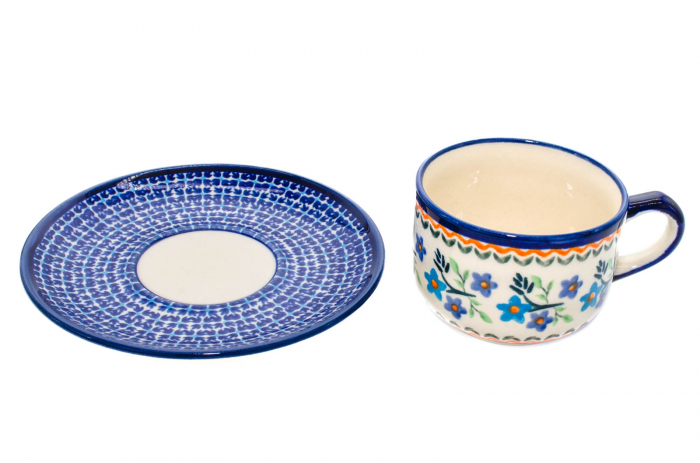 Ceasca pentru cafea cu farfurie Basket of Blue, ceramica smaltuita, pictata manual, 210 ml [5]