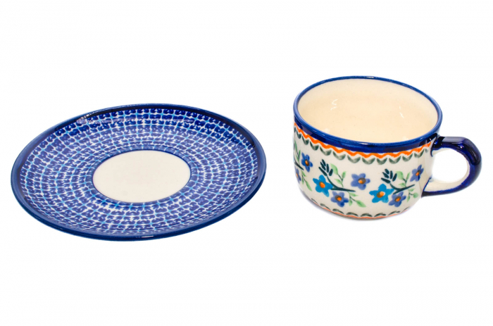 Ceasca pentru cafea cu farfurie Basket of Blue, ceramica smaltuita, pictata manual, 210 ml [6]