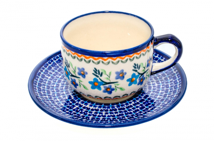 Ceasca pentru cafea cu farfurie Basket of Blue, ceramica smaltuita, pictata manual, 210 ml [3]