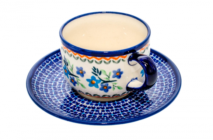 Ceasca pentru cafea cu farfurie Basket of Blue, ceramica smaltuita, pictata manual, 210 ml [2]