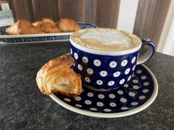 Ceasca pentru cafea cu farfurie Blue Eyes, ceramica smaltuita, pictata manual, 210 ml [8]