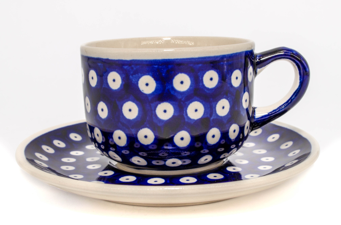 Ceasca pentru cafea cu farfurie Blue Eyes, ceramica smaltuita, pictata manual, 210 ml [3]