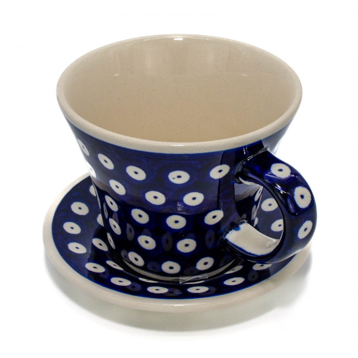 Ceasca pentru cafea cu farfurie Blue Eyes, ceramica smaltuita, pictata manual, 240 ml [3]