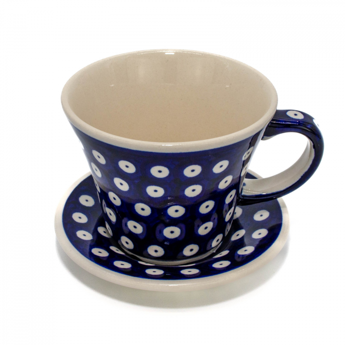 Ceasca pentru cafea cu farfurie Blue Eyes, ceramica smaltuita, pictata manual, 240 ml [5]
