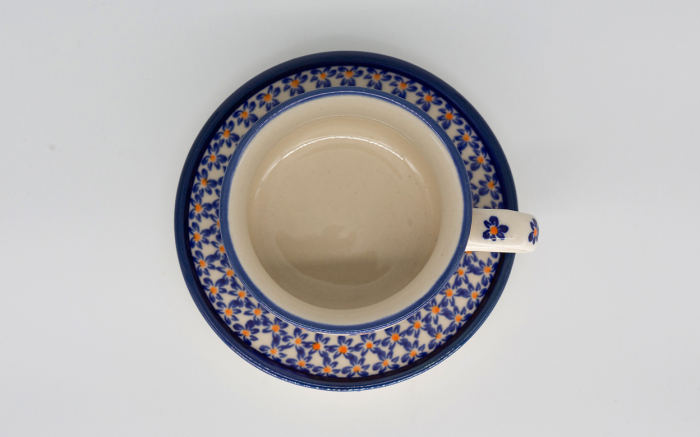 Ceasca pentru cafea cu farfurie Blue Field, ceramica smaltuita, pictata manual, 200 ml [4]