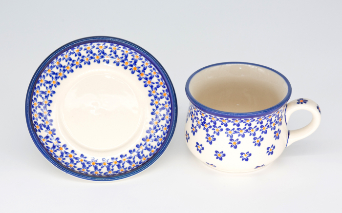 Ceasca pentru cafea cu farfurie Blue Field, ceramica smaltuita, pictata manual, 200 ml [3]