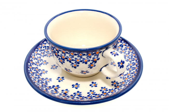 Ceasca pentru cafea cu farfurie Blue Field, ceramica smaltuita, pictata manual, 220 ml [3]