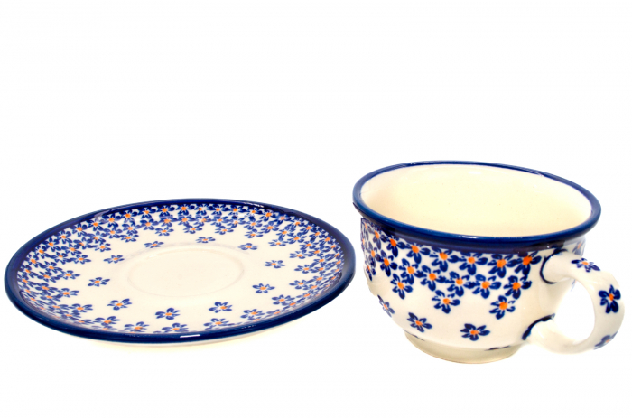 Ceasca pentru cafea cu farfurie Blue Field, ceramica smaltuita, pictata manual, 220 ml [7]