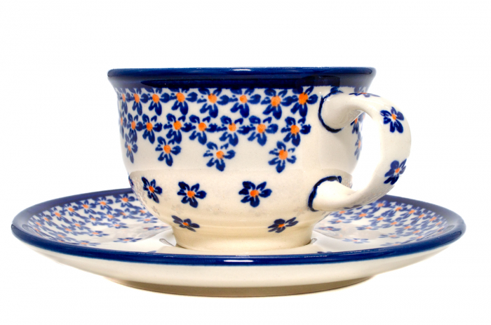 Ceasca pentru cafea cu farfurie Blue Field, ceramica smaltuita, pictata manual, 220 ml [6]