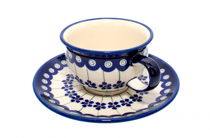 Ceasca pentru cafea cu farfurie Floral Peacock ceramica smaltuita, pictata manual, 220 ml [6]