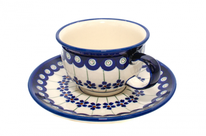 Ceasca pentru cafea cu farfurie Floral Peacock ceramica smaltuita, pictata manual, 220 ml [4]