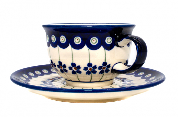 Ceasca pentru cafea cu farfurie Floral Peacock ceramica smaltuita, pictata manual, 220 ml [2]