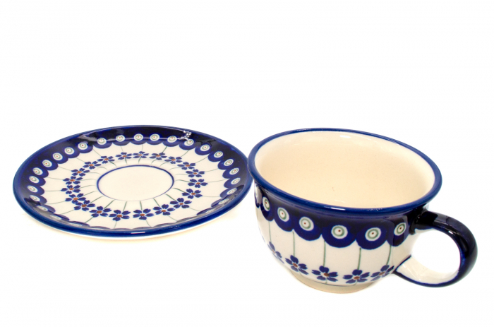 Ceasca pentru cafea cu farfurie Floral Peacock ceramica smaltuita, pictata manual, 220 ml [8]