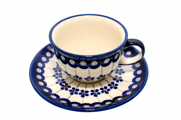 Ceasca pentru cafea cu farfurie Floral Peacock ceramica smaltuita, pictata manual, 220 ml [5]