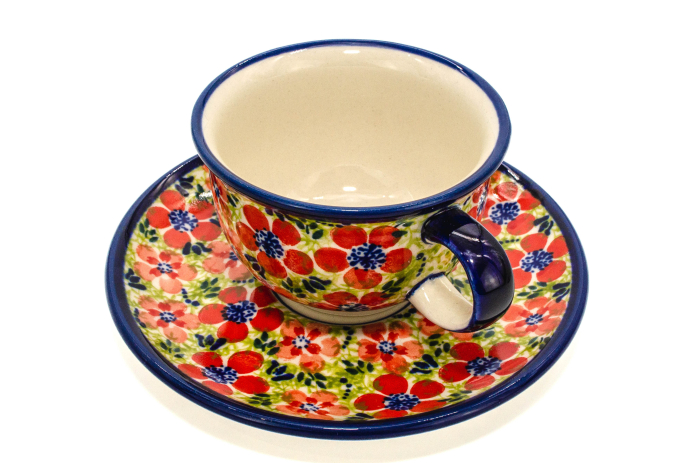 Ceasca pentru cafea cu farfurie Fire Poppies, ceramica smaltuita, pictata manual, 220 ml [4]