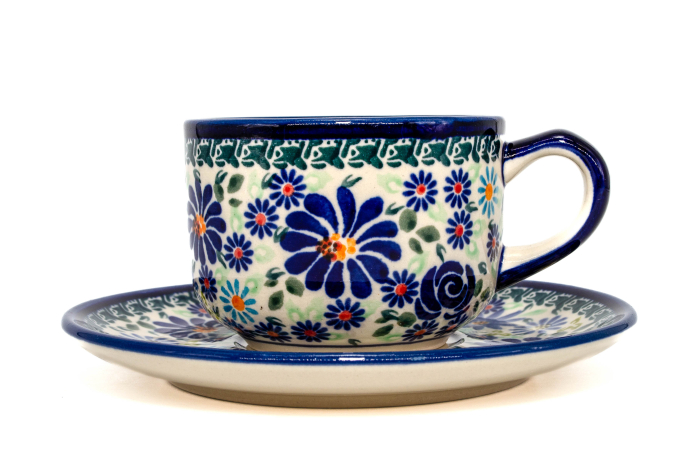 Ceasca pentru cafea cu farfurie Floral-Fireworks, ceramica smaltuita, pictata manual, 210 ml [2]