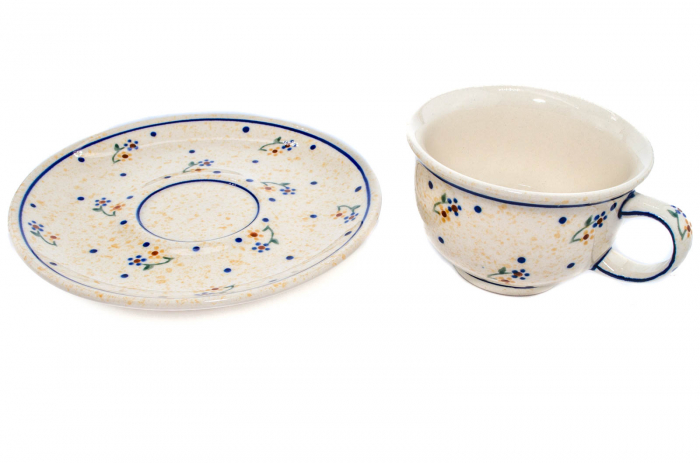 Ceasca pentru cafea cu farfurie Little Flowers ceramica smaltuita, pictata manual, 220 ml [7]