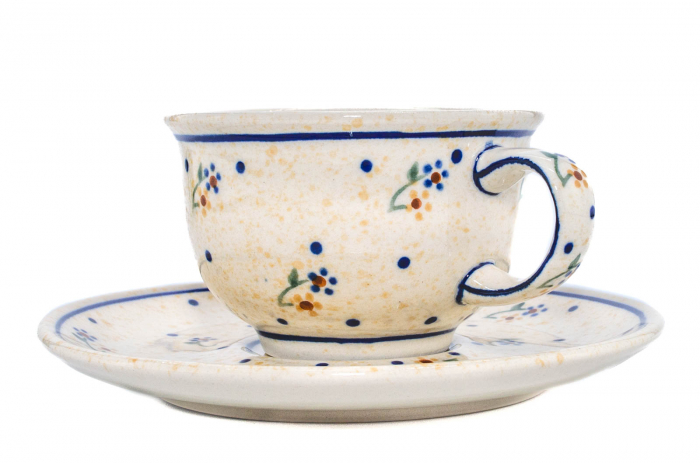 Ceasca pentru cafea cu farfurie Little Flowers ceramica smaltuita, pictata manual, 220 ml [2]