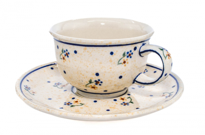 Ceasca pentru cafea cu farfurie Little Flowers ceramica smaltuita, pictata manual, 220 ml [4]