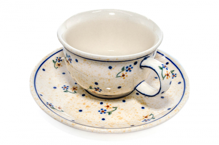 Ceasca pentru cafea cu farfurie Little Flowers ceramica smaltuita, pictata manual, 220 ml [5]