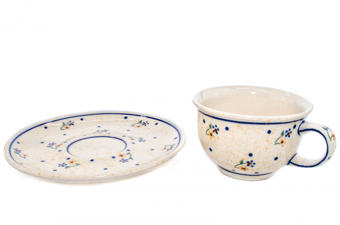 Ceasca pentru cafea cu farfurie Little Flowers ceramica smaltuita, pictata manual, 220 ml [3]