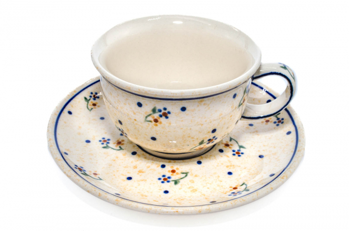 Ceasca pentru cafea cu farfurie Little Flowers ceramica smaltuita, pictata manual, 220 ml [6]