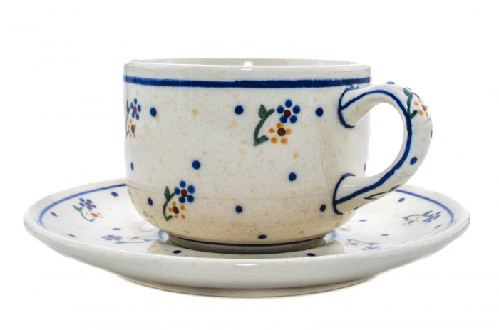 Ceasca pentru cafea cu farfurie Little Flowers, ceramica smaltuita, pictata manual, 210 ml [2]