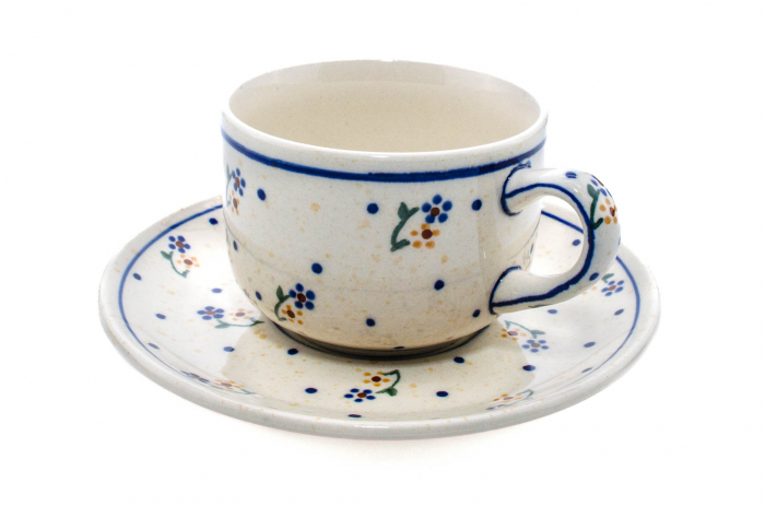 Ceasca pentru cafea cu farfurie Little Flowers, ceramica smaltuita, pictata manual, 210 ml [5]