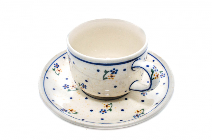 Ceasca pentru cafea cu farfurie Little Flowers, ceramica smaltuita, pictata manual, 210 ml [4]