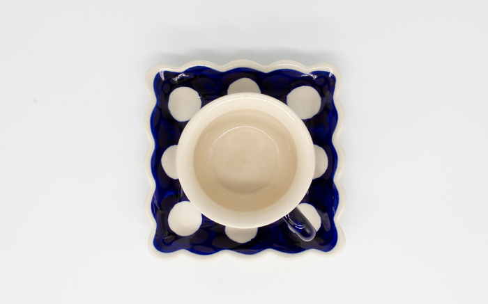 Ceasca pentru cafea cu farfurie White Dots, ceramica smaltuita, pictata manual, 150 ml [5]