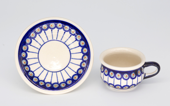 Ceasca pentru espresso cu farfurie Peacock Eyes, ceramica smaltuita, pictata manual, 40 ml [2]