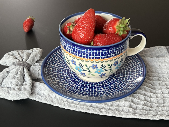 Ceasca bol XXL cu farfurie Basket of Blue ceramica smaltuita, pictata manual, 500 ml [5]