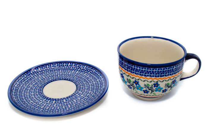 Ceasca bol XXL cu farfurie Basket of Blue ceramica smaltuita, pictata manual, 500 ml [3]