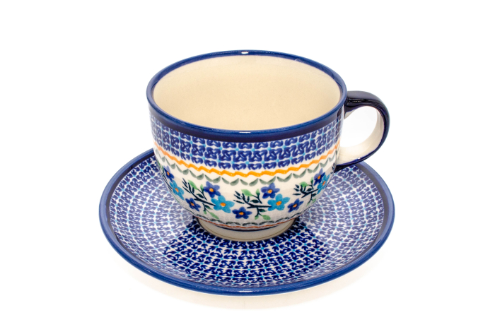 Ceasca bol XXL cu farfurie Basket of Blue ceramica smaltuita, pictata manual, 500 ml [2]