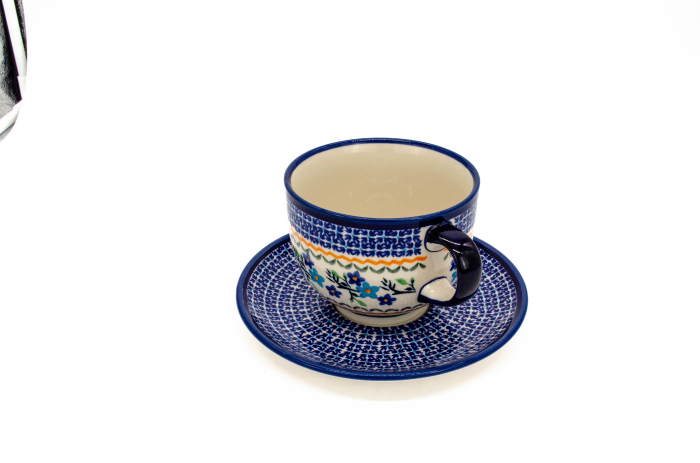 Ceasca bol XXL cu farfurie Basket of Blue ceramica smaltuita, pictata manual, 500 ml [4]