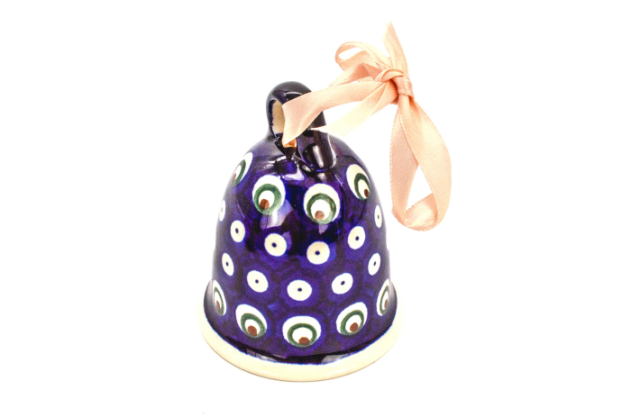 Clopotel din ceramica Blue Peacock Eyes, ceramica smaltuita, pictata manual, 10,0 cm [4]