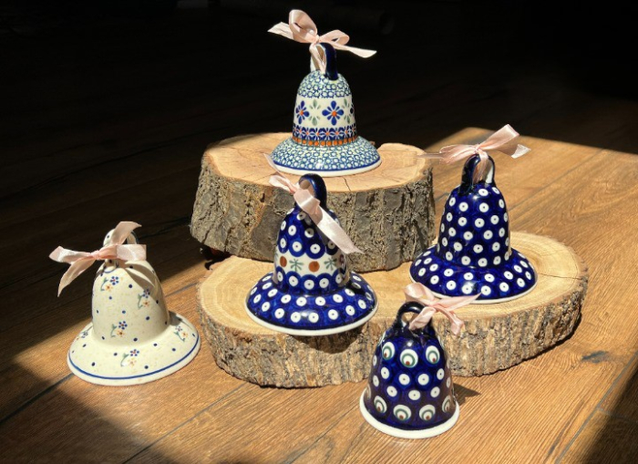 Clopotel din ceramica Blue Eyes Festive, ceramica smaltuita, pictata manual, 11,4 cm [4]
