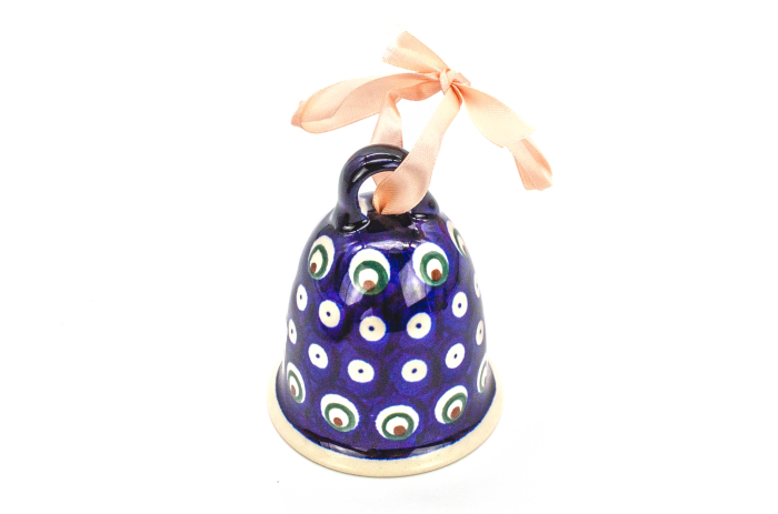 Clopotel din ceramica Blue Peacock Eyes, ceramica smaltuita, pictata manual, 10,0 cm [3]
