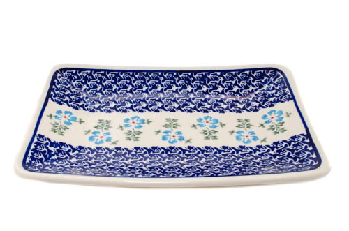 Farfurie desert, Forget me nots ceramica smaltuita, dreptunghiulara, intinsa , pictata manual, 22,0 x 15,0 cm [5]