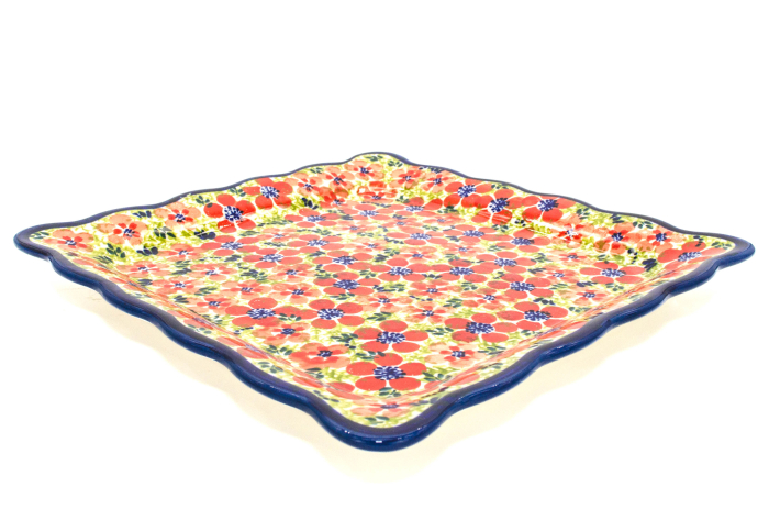 Farfurie patrata mare Fire Poppies, ceramica smaltuita, pictata manual, 23,8 x 23,8 cm [2]